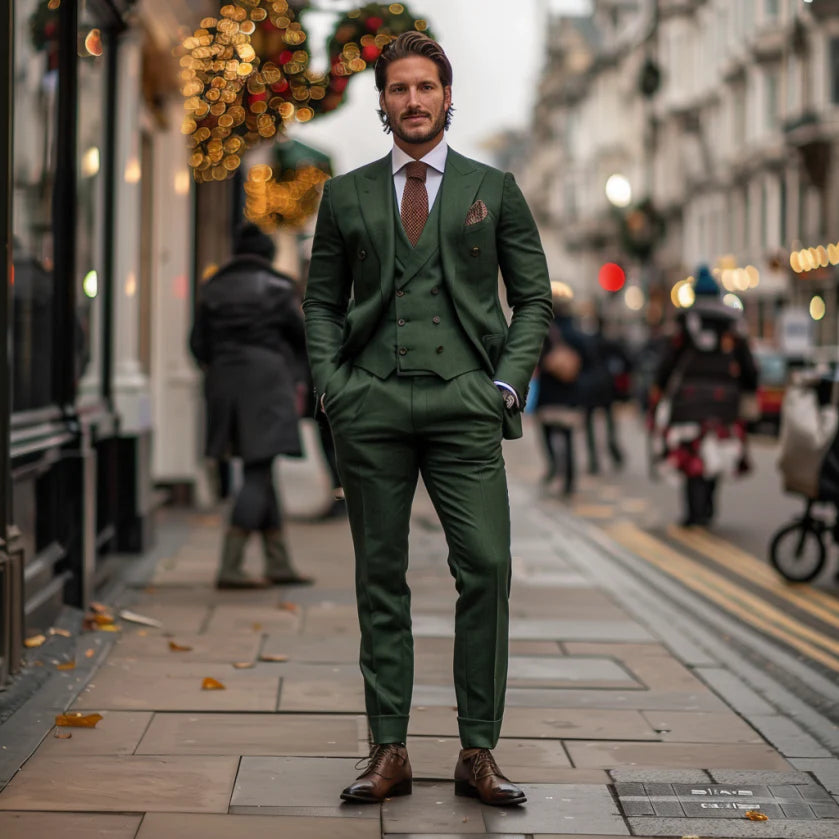Dark Pine Green Wool Suit: Vintage Elegance with Modern Confidence | Epochtailors