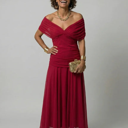Off Shoulder Flow Midi Dress