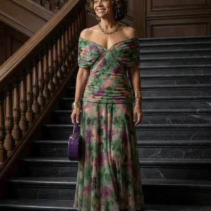 Off Shoulder Flow Midi Dress