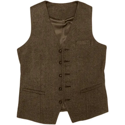 Mens 3 Piece Brown Tweed Suits Wedding Vintage Classic Suit Tuxedos