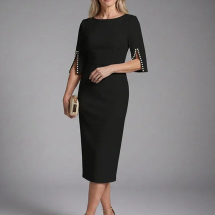 Split Sleeve Fitted Midi Dress