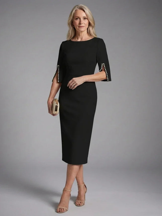 Split Sleeve Fitted Midi Dress