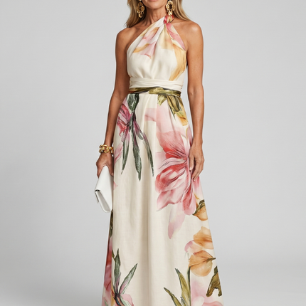 Soft Halter Flowing Skirt Maxi Dress