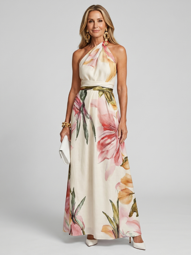 Soft Halter Flowing Skirt Maxi Dress