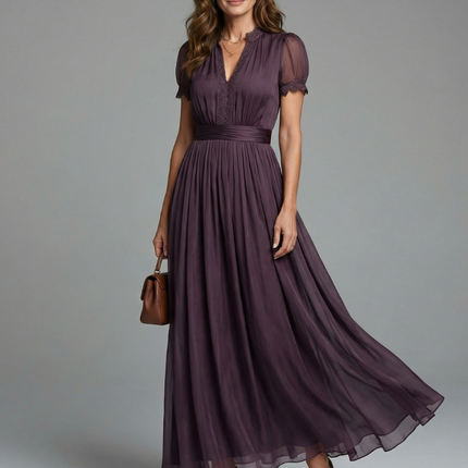 Gathered Waist Keyhole Maxi Dress