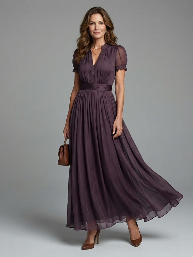 Gathered Waist Keyhole Maxi Dress