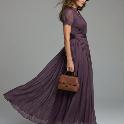 Gathered Waist Keyhole Maxi Dress