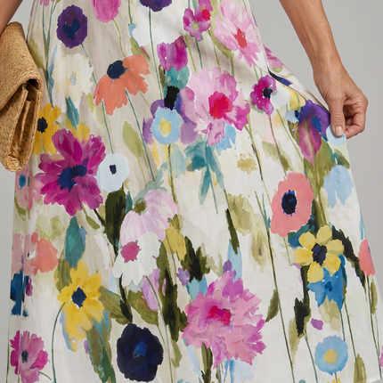 Floral Print Sleeveless Round Neck Midi Dress