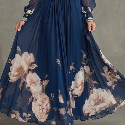 Pleated Sheer Sleeves Maxi Dress