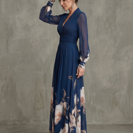 Pleated Sheer Sleeves Maxi Dress