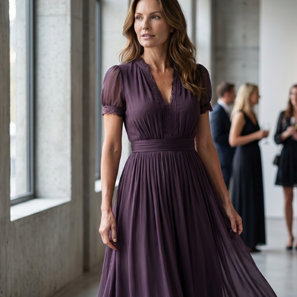 Gathered Waist Keyhole Maxi Dress