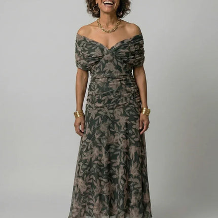 Off Shoulder Flow Midi Dress