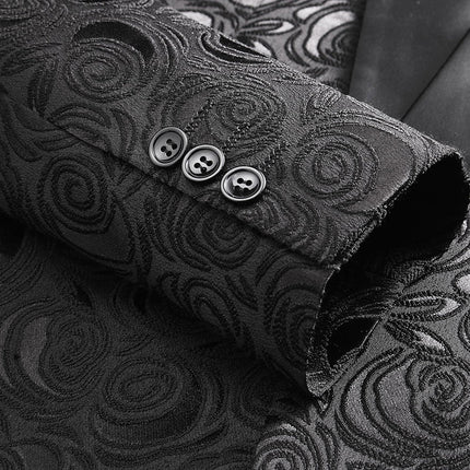 Men's 3-Piece Black Rose Embroidery Shawl Lapel Wedding Suit