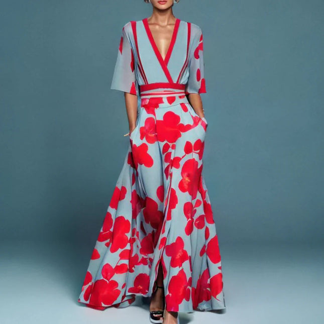 Women’s Dress Floral Wrap Maxi Dress Flowing Dress