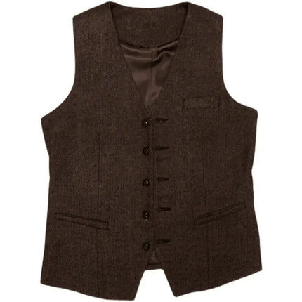 Mens 3 Piece Coffee Tweed Suits Wedding Vintage Classic Suit Tuxedos