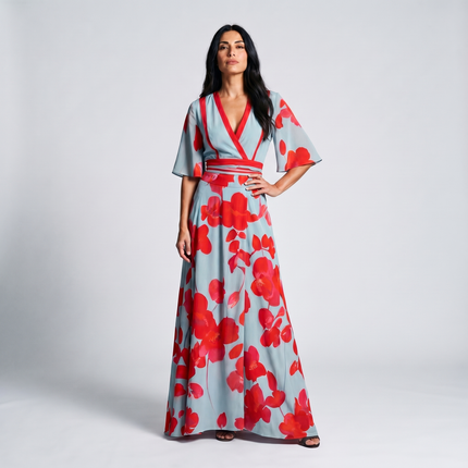 Women’s Dress Floral Wrap Maxi Dress Flowing Dress