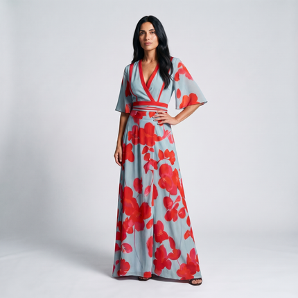 Women’s Dress Floral Wrap Maxi Dress Flowing Dress