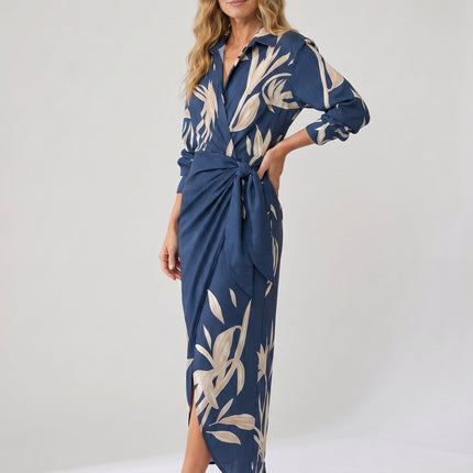 Women's Dress Leaf Print Maxi Wrap V-Neck