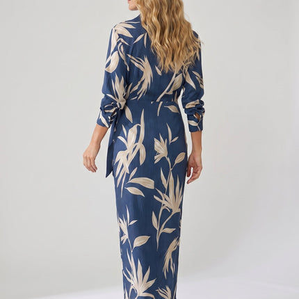 Women's Dress Leaf Print Maxi Wrap V-Neck