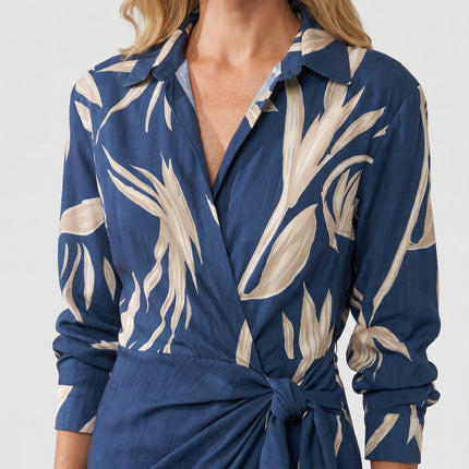 Women's Dress Leaf Print Maxi Wrap V-Neck