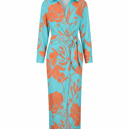 Women's Dress Leaf Print Maxi Wrap V-Neck