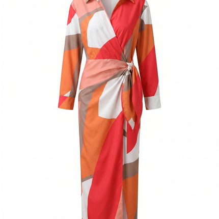 Women's Dress Leaf Print Maxi Wrap V-Neck