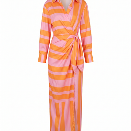 Women's Dress Leaf Print Maxi Wrap V-Neck