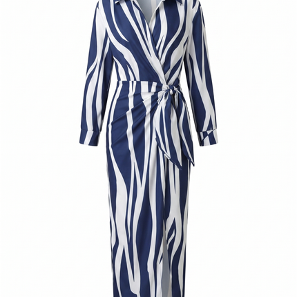 Women's Dress Leaf Print Maxi Wrap V-Neck