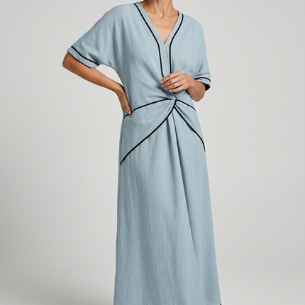 Women's Summer Dress Twist Front Maxi V-Neck Trim