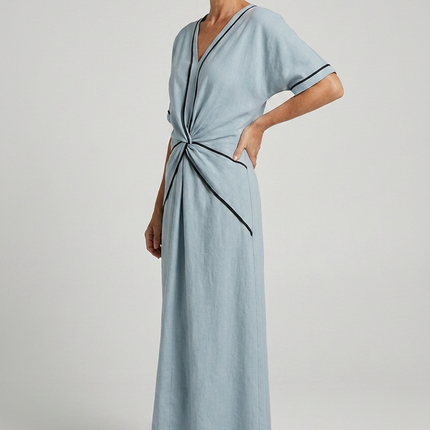 Women's Summer Dress Twist Front Maxi V-Neck Trim