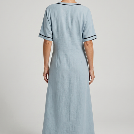 Women's Summer Dress Twist Front Maxi V-Neck Trim