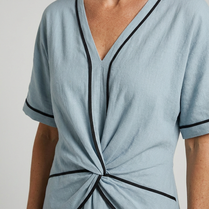 Women's Summer Dress Twist Front Maxi V-Neck Trim