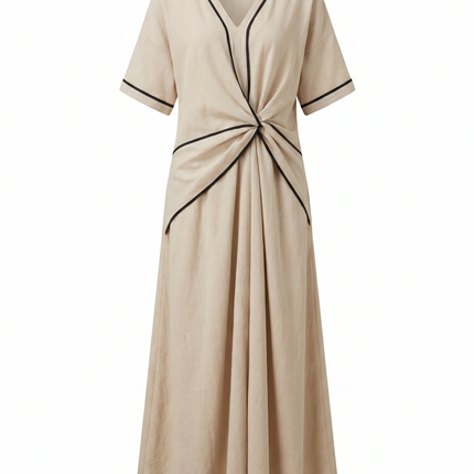 Women's Summer Dress Twist Front Maxi V-Neck Trim