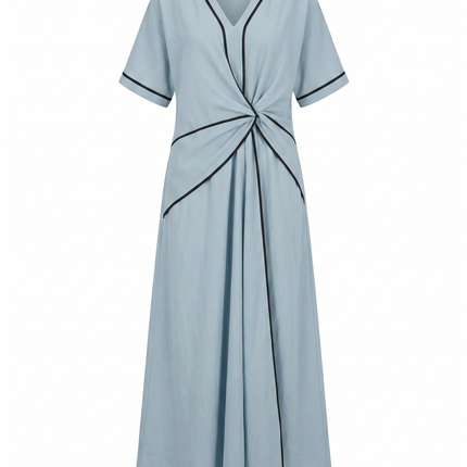 Women's Summer Dress Twist Front Maxi V-Neck Trim