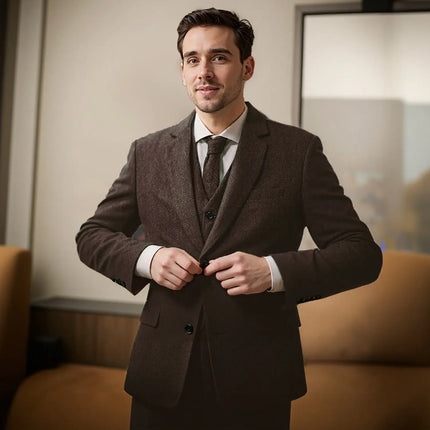 Tweed Suit Men's Vintage Classic Tuxedos